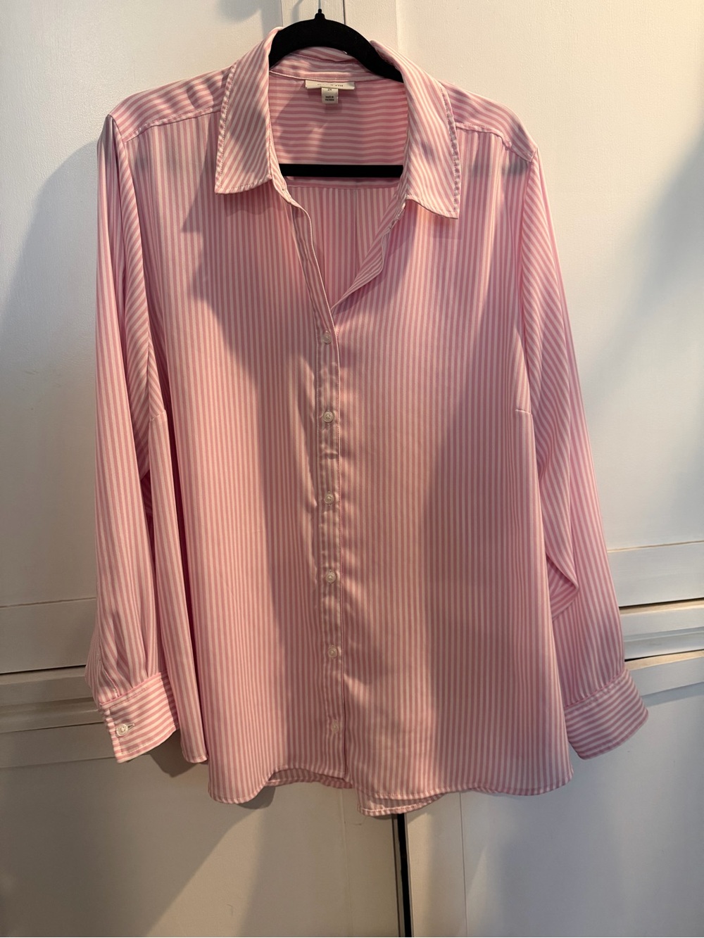 Pink Striped Button-Down Shirt - Classic Collared Women's Top